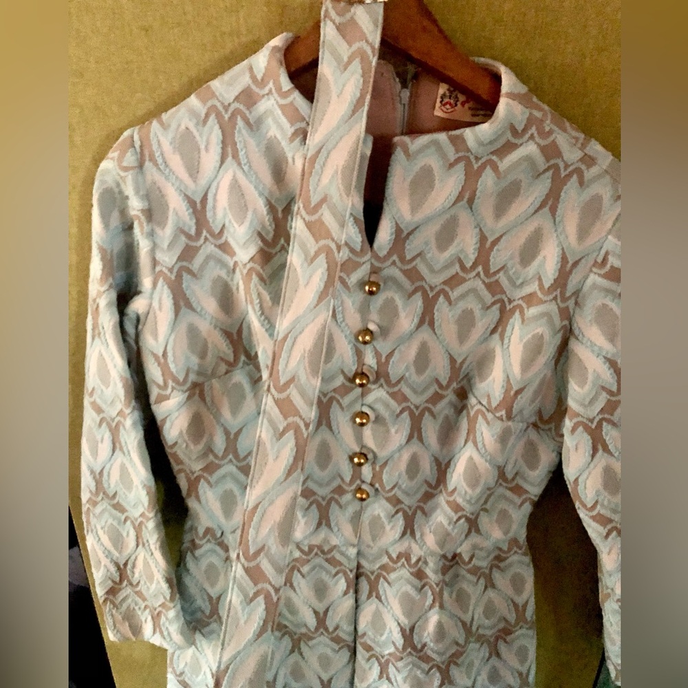 Petticoat, blue & tan Paisley- ish, knee, late 50s Peck & Peck for Fifth Ave NY